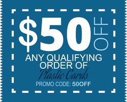 Receive $50 off any qualifying order of plastic cards. (50OFF)